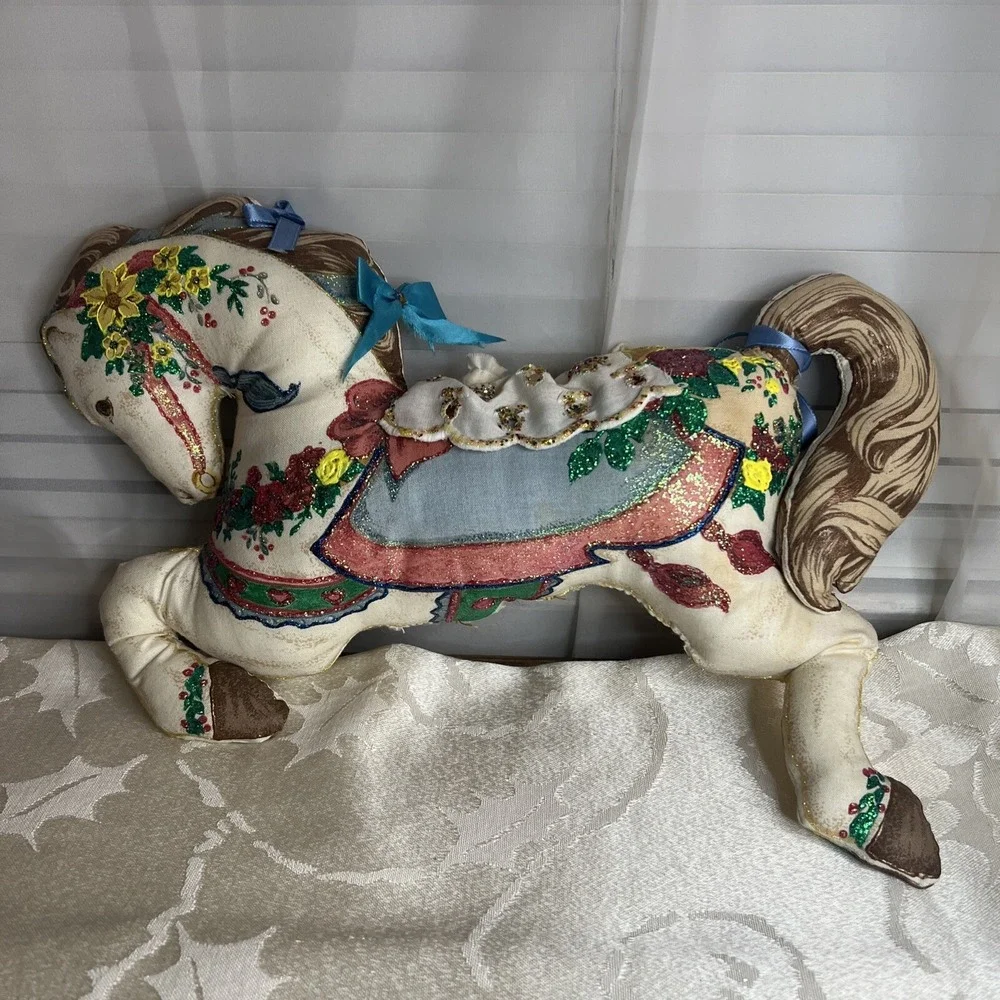 Vintage Handmade  Horse Christmas‎ Stuffed Animal Plush Fabric Pillow
